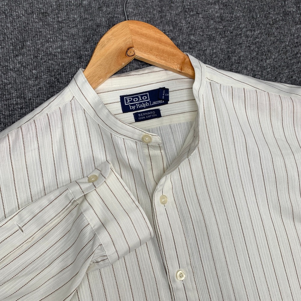 Vtg Polo Ralph Lauren Bernard Shirt Men Medium Band Collar Mandarin Old Money